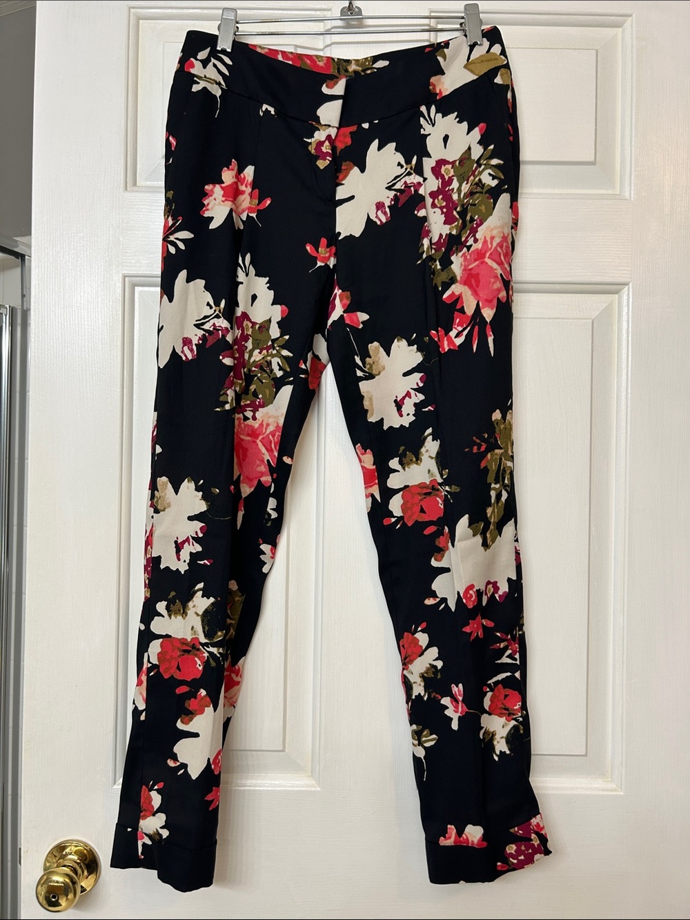 LOFT Black Floral Print Trousers